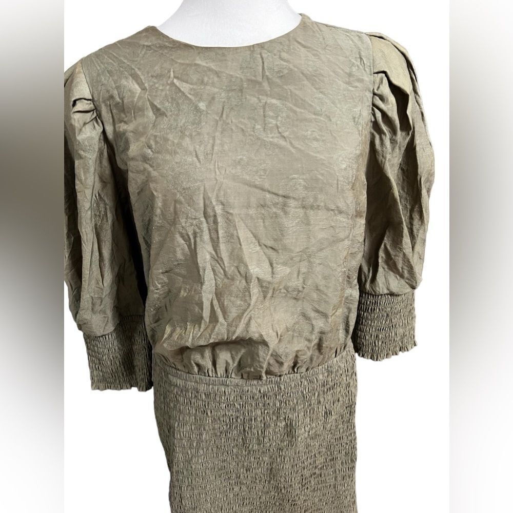 Rebecca Minkoff Geneva Smocked
Puff Sleeve Dress in Army Green large midi - Picture 5 of 16